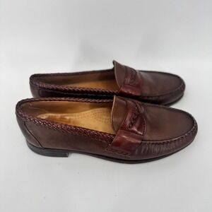Allen Edmonds Newcastle Brown Leather Braided Penny Loafers Mens Size 9.5 Wide